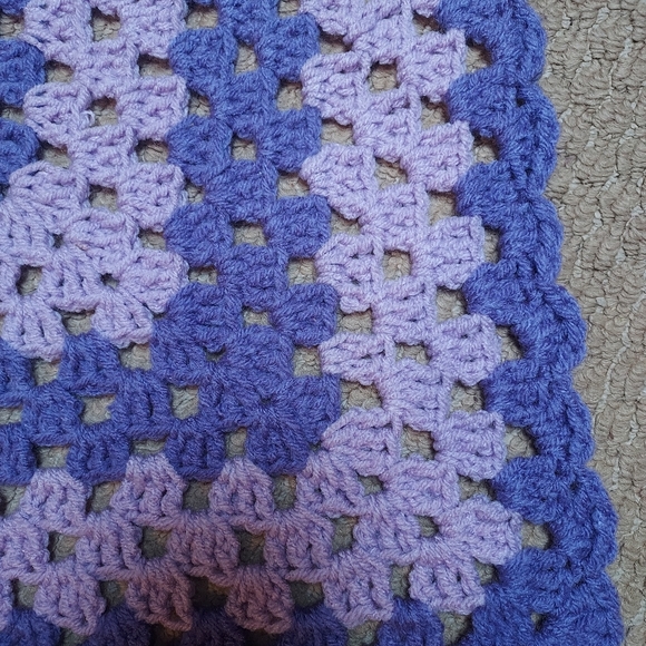 Handmade Crocheted Purple Lap Crib Blanket Throw Afghan - Picture 8 of 11